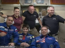 (L-R) Cosmonauts Anton Shkaplerov and Yelena Serova; ESA Astronaut Samantha Cristoforetti, IZ0UDF; NASA astronauts Butch Wilmore and Terry Virts, and Cosmonaut Alexander Samokutyaev. [NASA photo]